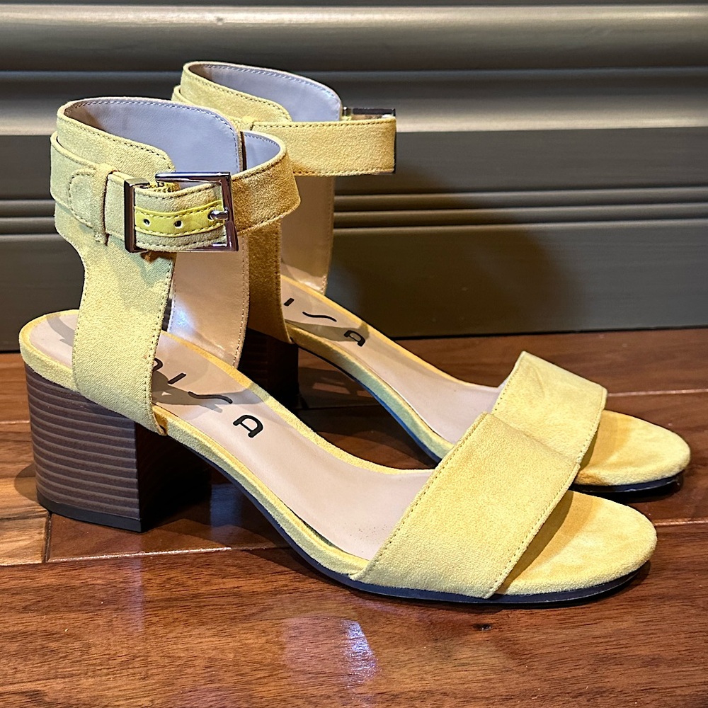 Unisa Yellow Open Toe Block Heel Sandals